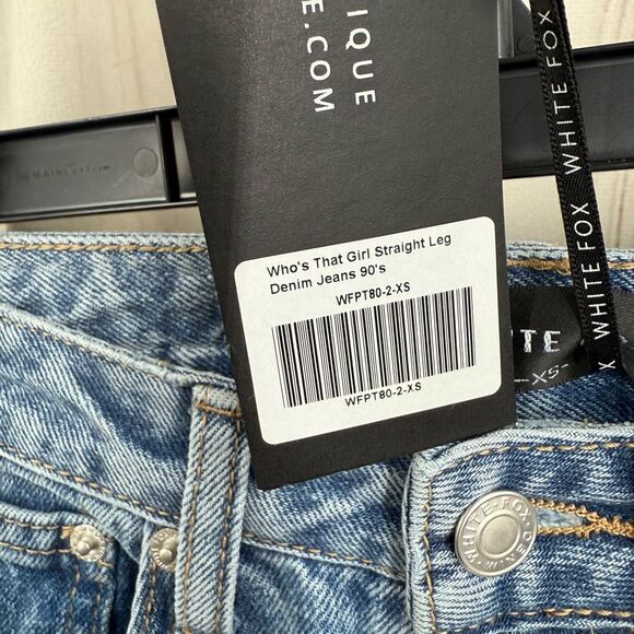 White Fox Women’s XS Blue Denim Who’s That Girl 90s Straight Jeans New - Picture 3 of 7